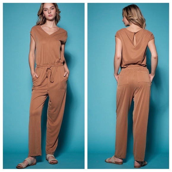 V-Neck Stretch Jumpsuits - Picture 2 of 3